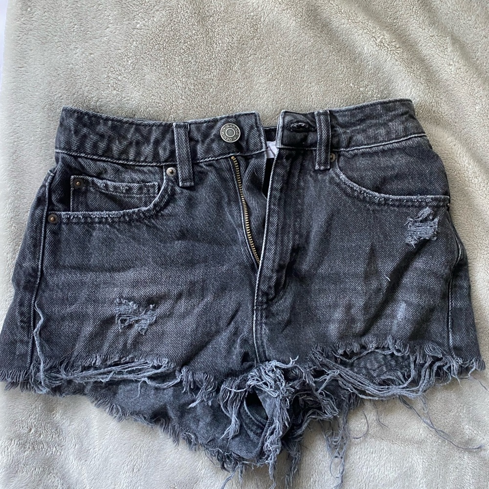 Ripped Grey Washed Jean Shorts